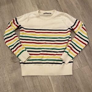 Primary 100% Cotton Ivory Striped Sweater Green Yellow Red Blue Stripes - Sz 12